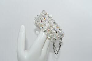 Vintage Czech Crystal Memory Wire Bracelet Clear Fire Polished Beads 4 Row